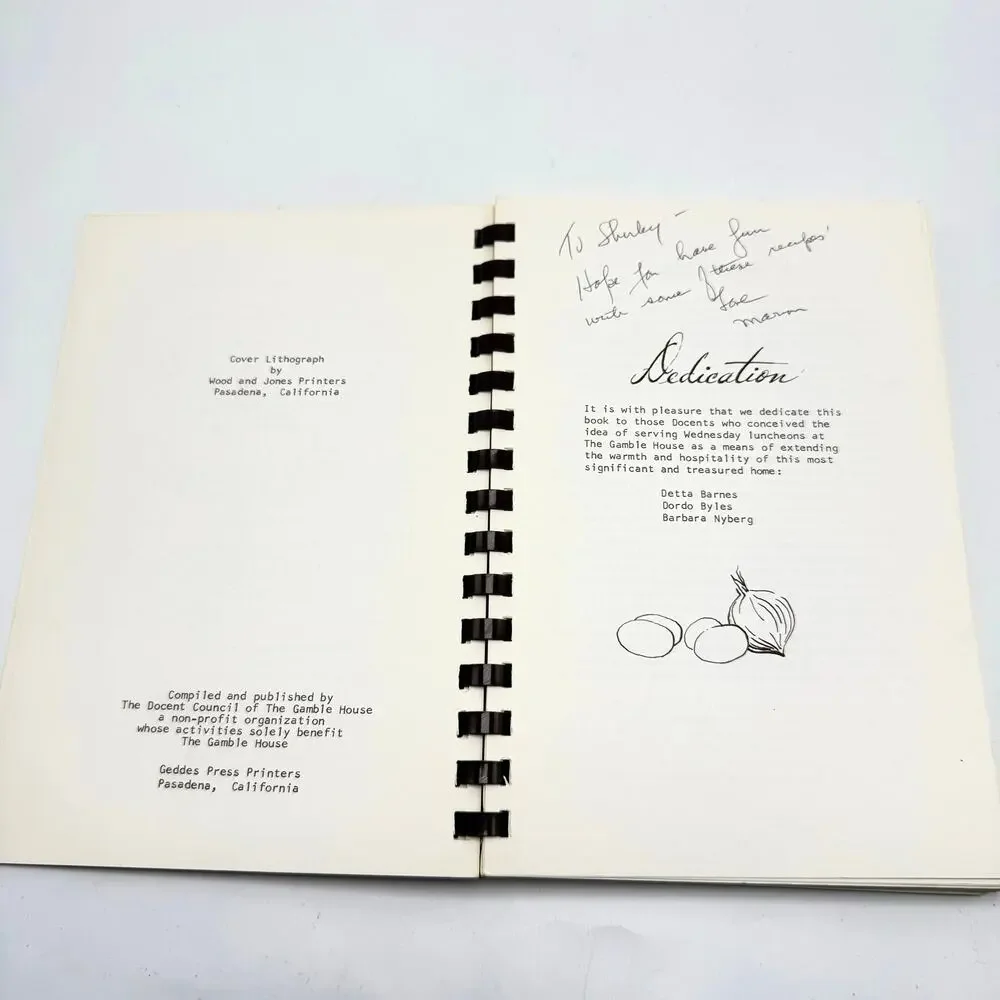 The Gamble House Restaurant Luncheon Menus Cookbook Recipes Pasadena California